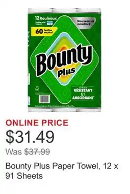 Costco Bounty Plus Paper Towel, 12 x 91 Sheets offer