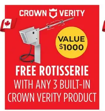 TA Appliances & Barbecues FREE ROTISSERIE WITH ANY 3 BUILT-IN CROWN VERITY PRODUCT offer