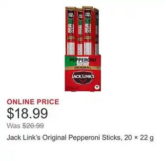 Costco Jack Link's Original Pepperoni Sticks, 20 × 22 g offer