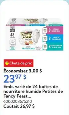 Walmart Emb. varié de 24 boîtes de nourriture humide Petites de Fancy Feast aux fruits de mer pour chats offer