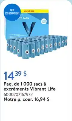 Walmart Paq. de 1 000 sacs à excréments Vibrant Life offer