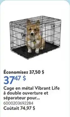 Walmart Cage en métal Vibrant Life à double ouverture et séparateur pour chiens offer