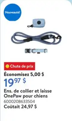 Walmart Ens. de collier et laisse OnePaw pour chiens offer