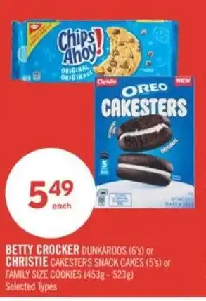 Shoppers Drug Mart Betty crocker dunkaroos or christie cakesters snack cakes or family size cookies offer
