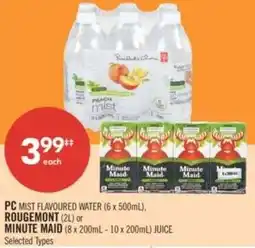 Shoppers Drug Mart PC mist flavoured water, rougemont or minute maid offer
