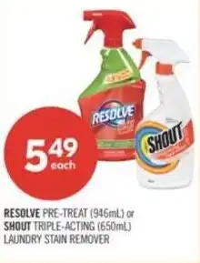 Shoppers Drug Mart Resolve pre-treat or shout triple-acting laundry stain remover offer