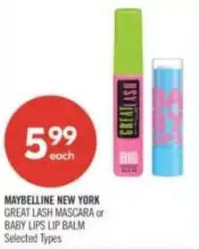 Shoppers Drug Mart Maybelline new york great lash mascara or baby lips lip balm offer