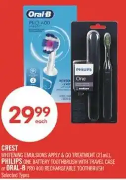 Shoppers Drug Mart Crest whitening emulsions apply & go treatment, philips one battery toothbrush with travel case or Oral -B offer