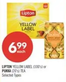 Shoppers Drug Mart Lipton yellow label or pukka tea offer