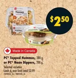 No Frills PC topped hummus or PC naan dippers offer