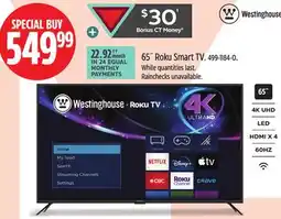 Canadian Tire Westinghouse 65˝ Roku Smart TV offer