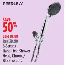 Canadian Tire Peerless 6-Setting Hand-Held Shower Head, Chrome/ Black offer