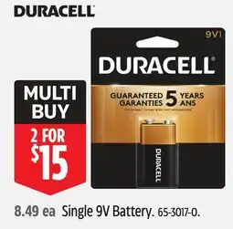 Canadian Tire Duracell Single 9V Battery offer