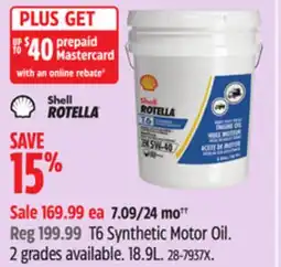 Canadian Tire Rotella T6 Synthetic Motor Oil. 2 grades available. 18.9L offer