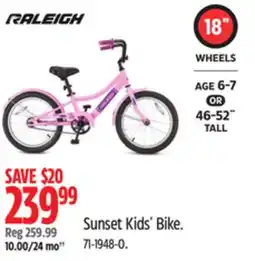 Canadian Tire RALEIGH Sunset Kids' Bike offer