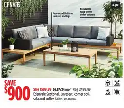 Canadian Tire CANVAS Edenvale Sectional Loveseat, corner sofa, sofa and coffee table offer