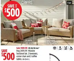 Canadian Tire Canvas Moraine Sectional Set 2 loveseats, corner chair and 2 coffee tables offer