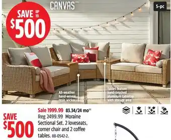 Canadian Tire Canvas Moraine Sectional Set 2 loveseats, corner chair and 2 coffee tables offer
