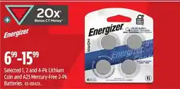 Canadian Tire Energizer Selected 1, 2 and 4-Pk Lithium Coin and A23 Mercury-Free 2-Pk Batteries offer