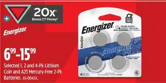 Canadian Tire Energizer Selected 1, 2 and 4-Pk Lithium Coin and A23 Mercury-Free 2-Pk Batteries offer