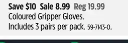 Canadian Tire yardworks Coloured Gripper Gloves. Includes 3 pairs per pack offer