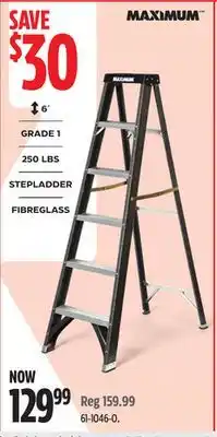 Canadian Tire MAXIMUM Grade 1 Fiberglass Heavy-Duty Industrial Step Ladder, 250-lb, 6-ft offer