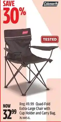 Canadian Tire Coleman Quad-Fold Extra-Large Chair with Cup Holder and Carry Bag offer