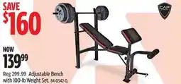 Canadian Tire CAP Adjustable Bench with 100-lb Weight Set offer