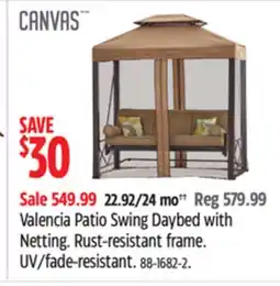 Canadian Tire CANVAS Valencia Patio Swing Daybed with Netting. Rust-resistant frame. UV/fade-resistant offer