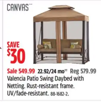 Canadian Tire CANVAS Valencia Patio Swing Daybed with Netting. Rust-resistant frame. UV/fade-resistant offer