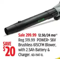 Canadian Tire EGO POWER+ 56V Brushless Cordless 615 CFM Leaf Blower WITH 2.5 ah Battery & charger offer