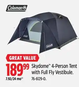 Canadian Tire Coleman Skydome 4-Person Tent with Full Fly Vestibule offer