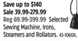 Canadian Tire Hamilton Beach Selected Sewing Machine, Irons, Steamers and Rollators offer