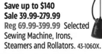 Canadian Tire Hamilton Beach Selected Sewing Machine, Irons, Steamers and Rollators offer