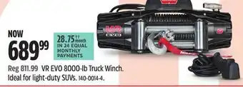 Canadian Tire Warn VR EVO 8000-lb Truck Winch. Ideal for light-duty SUVs offer