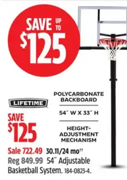 Canadian Tire Lifetime 54˝ Adjustable Basketball System offer