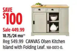 Canadian Tire CANVAS Olsen Kitchen Island with Folding Leaf offer