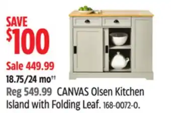 Canadian Tire CANVAS Olsen Kitchen Island with Folding Leaf offer