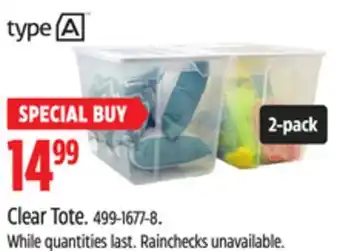 Canadian Tire TYPE A Clear Tote offer