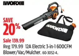 Canadian Tire Worx 12A Electric 3-in-1 600CFM Blower/Vac/Mulcher offer