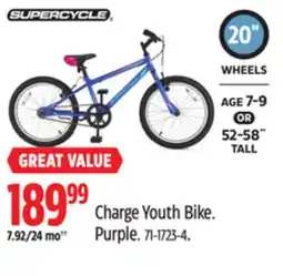 Canadian Tire Supercycle Charge Youth Bike. Purple offer