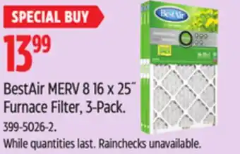 Canadian Tire BestAir MERV 8 16 x 25˝ Furnace Filter, 3-Pack offer
