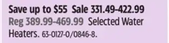 Canadian Tire Space saver Selected Water Heaters offer