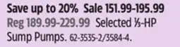Canadian Tire Mastercraft Selected 1⁄3-HP Sump Pumps offer