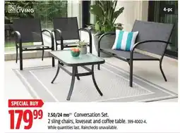 Canadian Tire For Living Conversation Set 2 sling chairs, loveseat and coffee table offer