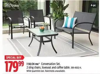 Canadian Tire For Living Conversation Set 2 sling chairs, loveseat and coffee table offer