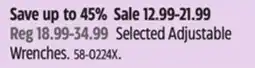 Canadian Tire Maximum Selected Adjustable Wrenches offer