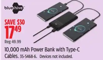 Canadian Tire Bluehive 10,000 mAh Power Bank with Type-C Cables offer