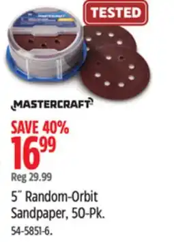 Canadian Tire Mastercraft 5˝ Random-Orbit Sandpaper offer