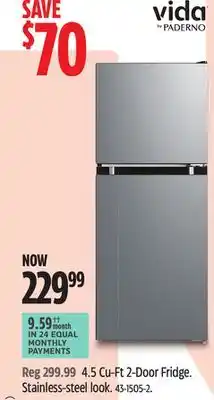 Canadian Tire Vida by PADERNO 4.5Cu-Ft 2-Door Fridge. Stainless-steel look offer